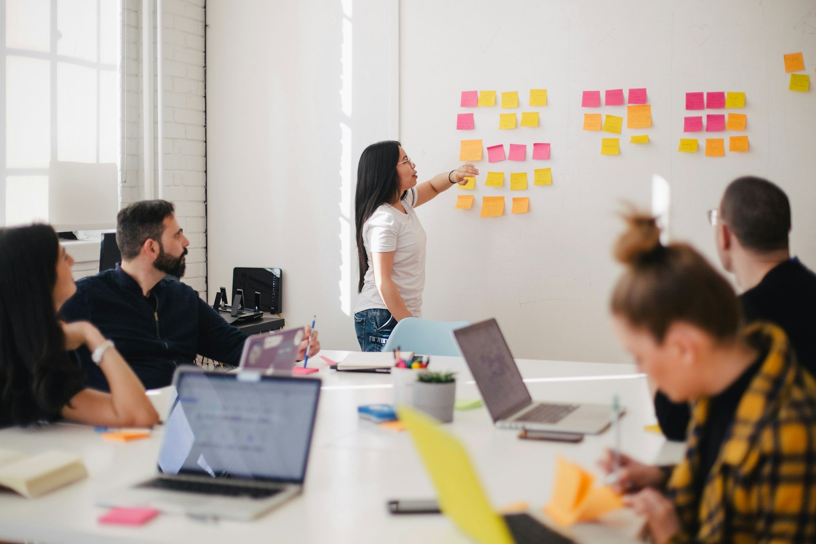 LaunchScope strategists mapping a go-to-market campaign on a planning board